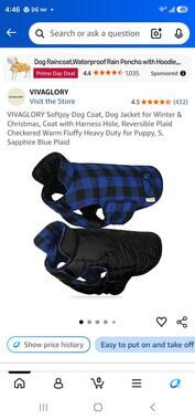 VIVAGLORY Softjoy Dog Coa Harness Hole Reversible Plaid Checkered Puppy S Blue